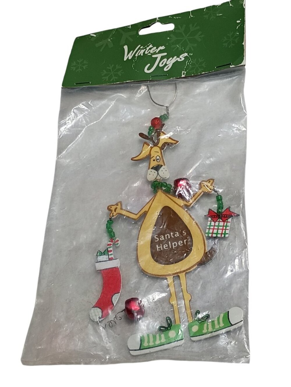 Winter Joys Santa'S Helper Reindeer Christmas Ornament Metal Jingle Bells 8"